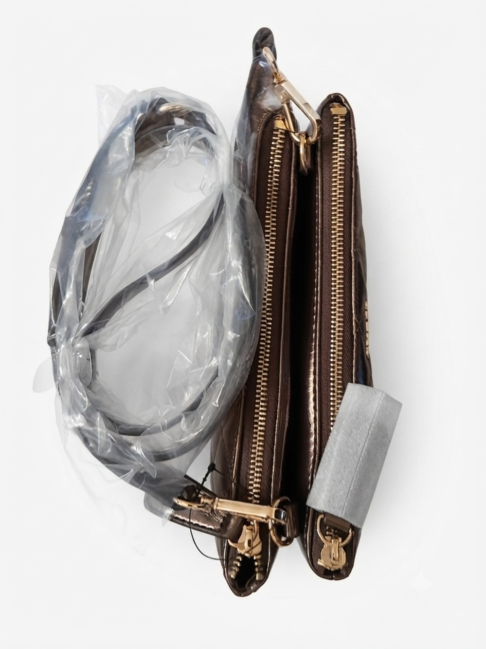 Guess Quilted Metallic Bronze Crossbody Bag - Picture 3 of 3
